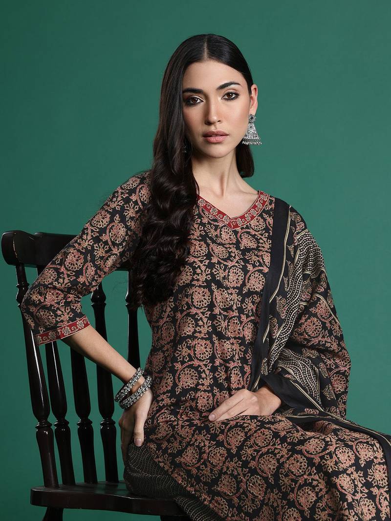 Floral Printed Pure Cotton Kurta with Salwar & With Dupatta