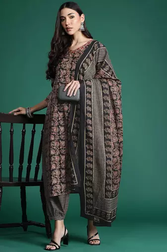 Floral Printed Pure Cotton Kurta with Salwar & With Dupatta