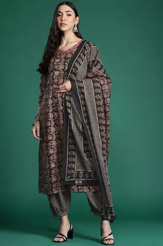 Floral Printed Pure Cotton Kurta with Salwar & With Dupatta