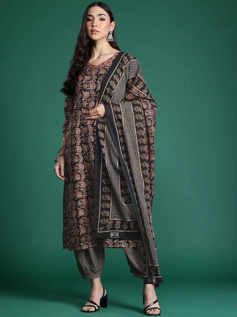 Floral Printed Pure Cotton Kurta with Salwar & With Dupatta
