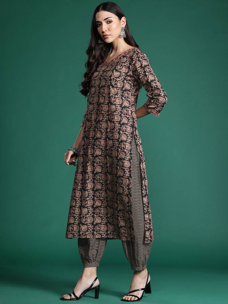 Floral Printed Pure Cotton Kurta with Salwar & With Dupatta