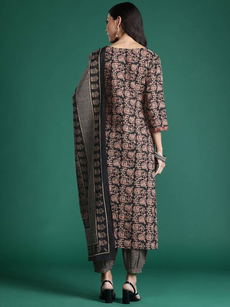 Floral Printed Pure Cotton Kurta with Salwar & With Dupatta