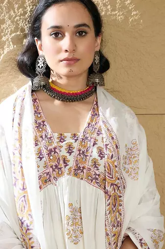 Women Ethnic Motifs Printed Empire Mirror Work Pure Cotton Kurta with Trousers & With Dupatta