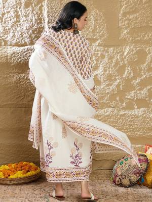 Women Ethnic Motifs Printed Empire Mirror Work Pure Cotton Kurta with Trousers & With Dupatta 4