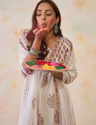 Women Ethnic Motifs Printed Empire Mirror Work Pure Cotton Kurta with Trousers & With Dupatta 6