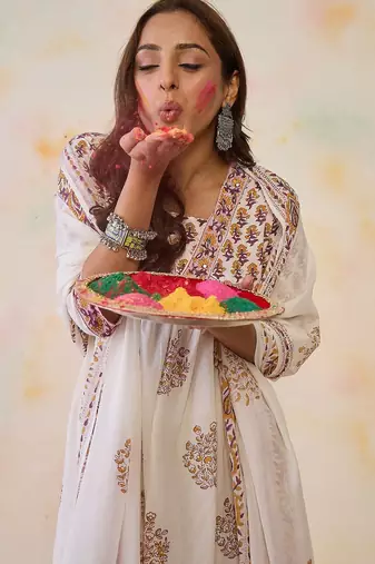 Women Ethnic Motifs Printed Empire Mirror Work Pure Cotton Kurta with Trousers & With Dupatta