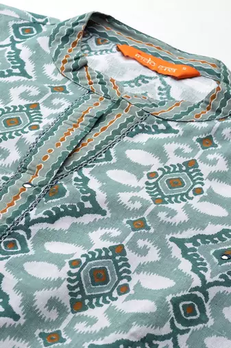 Geometric Printed Regular Pure Cotton Kurta with Trousers & Dupatta