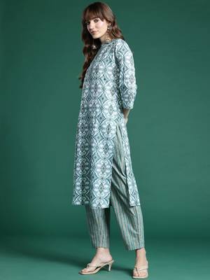 geometric printed regular  cotton kurta with trousers & dupatta 6