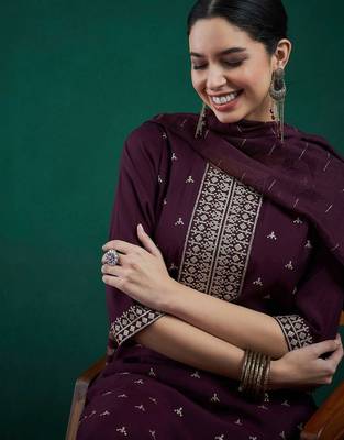 Ethnic Embroidered Sequinned Chanderi Silk Kurta with Trousers & Dupatta 2