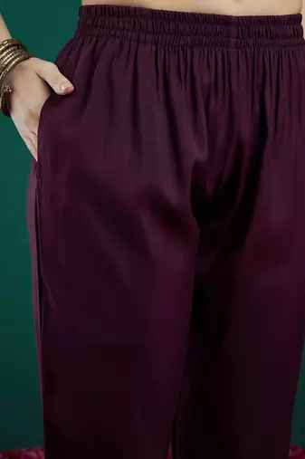 Ethnic Embroidered Sequinned Chanderi Silk Kurta with Trousers & Dupatta