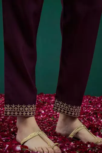 Ethnic Embroidered Sequinned Chanderi Silk Kurta with Trousers & Dupatta