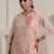 Floral Embroidered Thread Work Organza Straight Kurta With Trousers & Dupatta