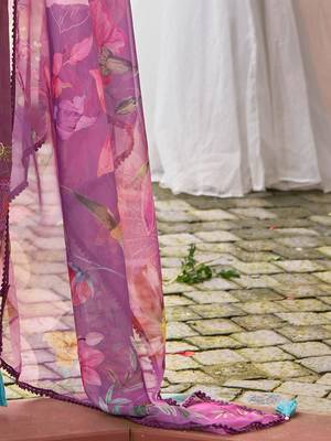 Women Floral Embroidered Panelled Thread Work Kurta with Trousers & With Dupatta 3