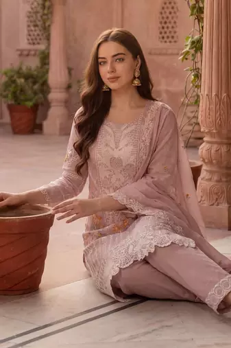 Women Floral Embroidered Regular Sequinned Pure Cotton Kurta with Trousers & With Dupatta