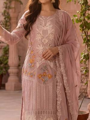Women Floral Embroidered Regular Sequinned Pure Cotton Kurta with Trousers & With Dupatta 3