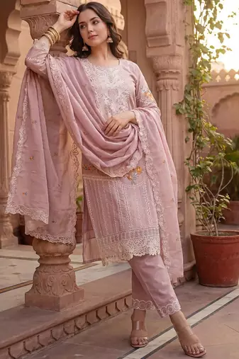 Women Floral Embroidered Regular Sequinned Pure Cotton Kurta with Trousers & With Dupatta