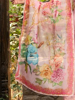 Women Floral Embroidered Panelled Thread Work Kurta with Trousers & With Dupatta 7