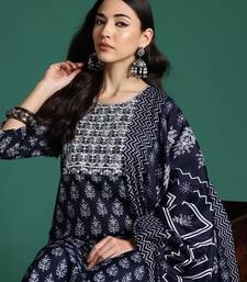 Ethnic Motifs Printed Thread Work Kurta with Trousers & With Dupatta