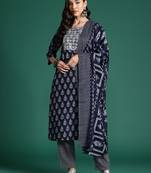 Ethnic Motifs Printed Thread Work Kurta with Trousers & With Dupatta