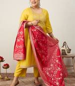 Plus Size Embroidered Regular Kurta with Trousers & With Dupatta