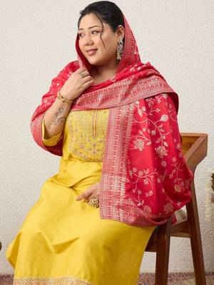 Plus Size Embroidered Regular Kurta with Trousers & With Dupatta 5