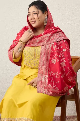 Plus Size Embroidered Regular Kurta with Trousers & With Dupatta