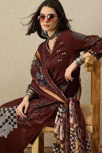 Women Ethnic Motifs Printed Regular Thread Work Kurta with Trousers & With Dupatta