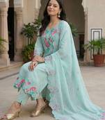 Women Floral Embroidered Regular Thread Work Pure Cotton Kurta with Trousers & With Dupatta