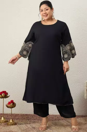 Plus Size Ethnic Motifs Embroidered Regular Kurta with Trousers & With Dupatta