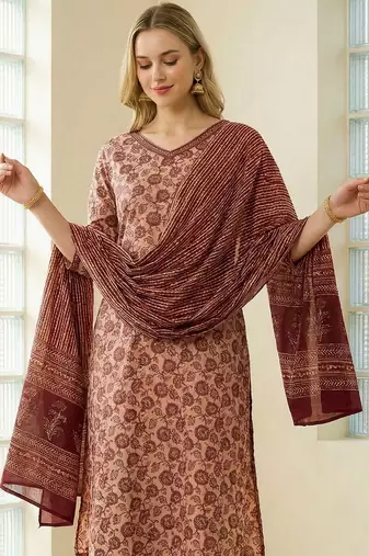 Women Floral Printed Regular Pure Cotton Kurta with Trousers & With Dupatta