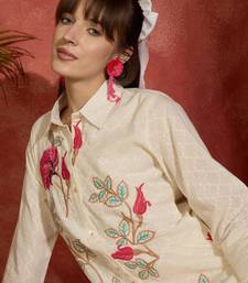 Women Floral Embroidered Regular Thread Work Pure Cotton Kurta with Trousers