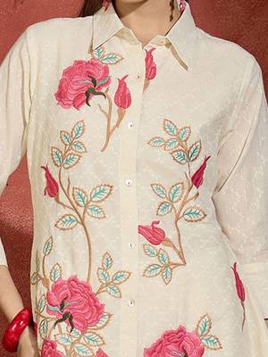 Women Floral Embroidered Regular Thread Work Pure Cotton Kurta with Trousers 4