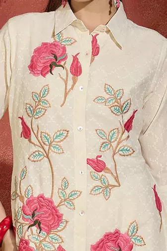 Women Floral Embroidered Regular Thread Work Pure Cotton Kurta with Trousers