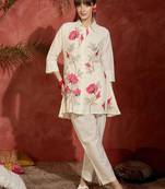 Women Floral Embroidered Regular Thread Work Pure Cotton Kurta with Trousers