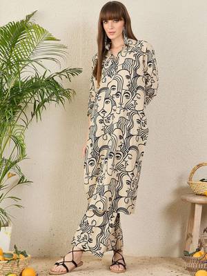 Women Abstract Printed Cotton Kurta with Palazzos 1