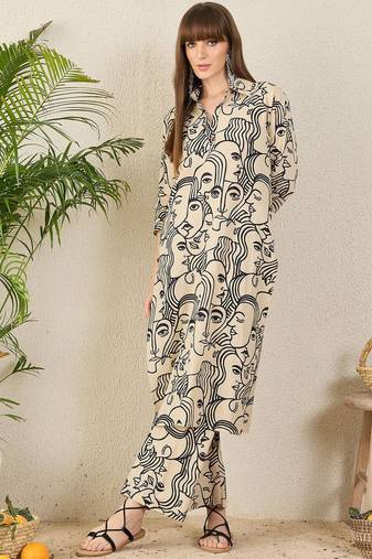Women Abstract Printed Cotton Kurta with Palazzos