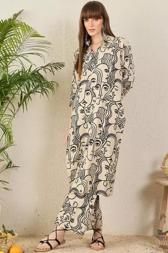 Women Abstract Printed Cotton Kurta with Palazzos