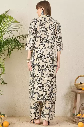 Women Abstract Printed Cotton Kurta with Palazzos