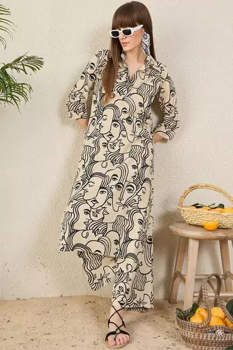 Women Abstract Printed Cotton Kurta with Palazzos
