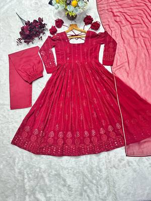 MAROON Faux Georgette PARTY WEAR SUIT SET  5