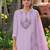 Lavender Floral Embroidered Tie Up Neck Pure Cotton Kurta with Trousers & Dupatta