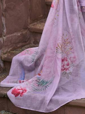 Lavender Floral Embroidered Tie Up Neck Pure Cotton Kurta with Trousers & Dupatta 6
