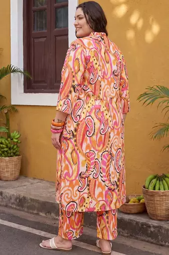 Plus Size Multi Printed Straight Kurta Trousers Set