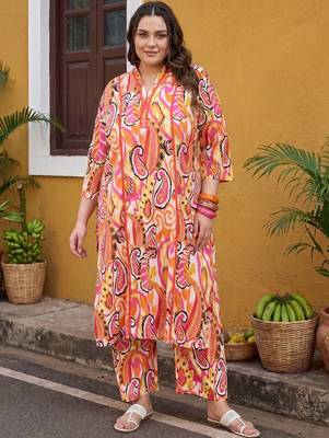 Plus Size Multi Printed Straight Kurta Trousers Set 6