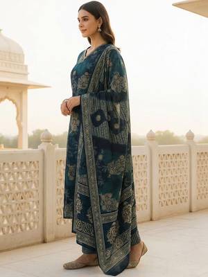 Women Ethnic Motifs Printed Regular Chanderi Silk Kurta with Trousers & With Dupatta 2