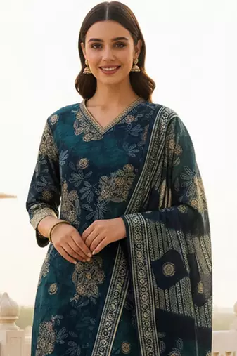 Women Ethnic Motifs Printed Regular Chanderi Silk Kurta with Trousers & With Dupatta