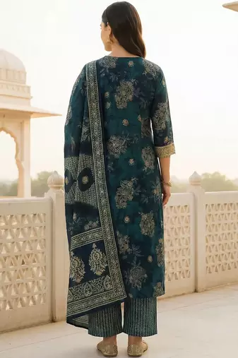 Women Ethnic Motifs Printed Regular Chanderi Silk Kurta with Trousers & With Dupatta