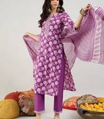 Floral Printed Gotta Patti Pure Cotton Straight Kurta with Trouser & Dupatta