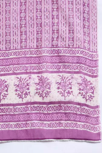 Floral Printed Gotta Patti Pure Cotton Straight Kurta with Trouser & Dupatta