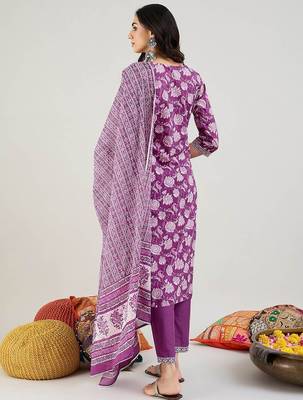 Floral Printed Gotta Patti Pure Cotton Straight Kurta with Trouser & Dupatta 6